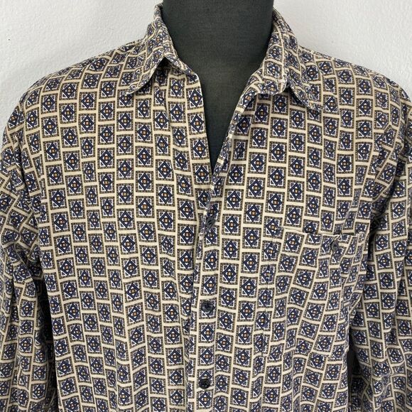 Bruno Tan Geometric Pinwale Corduroy Dress Shirt XL Button Front Long Sleeves - Picture 2 of 12